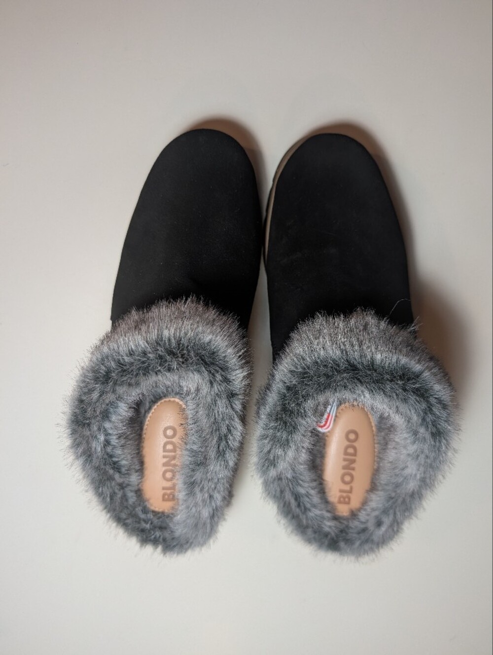 Blondo Black Slip-On Karoline Waterproof Clog with Gray Faux-Fur Collar Size 7